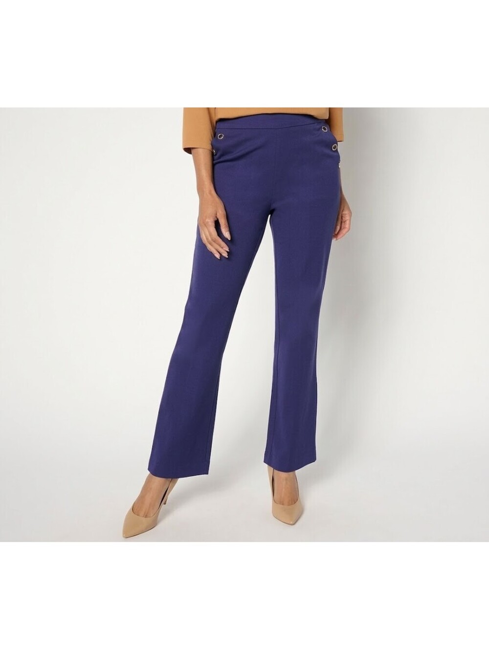 Isaac Mizrahi Live! Regular 24/7 Stretch Bootcut Pants w/ Buttons Cadet Navy, 0